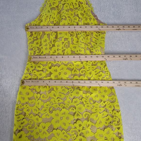 Trina Turk women's lace Neon yellow halter dress Size 4 Silk Garden Party Career - Picture 5 of 10